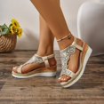 thumbnail image 2 of Women Fashion Platform Sandals Rhinestone Straps Lightweight Comfortable Roman Summer Beach Shoes PU Material Open Toe Adjustable Criss Cross Ankle Straps, 2 of 7