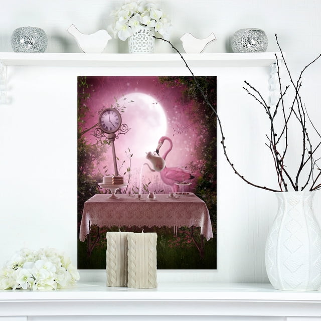Fantasy Garden with a Flamingo - Modern Landscape Wall Art Canvas