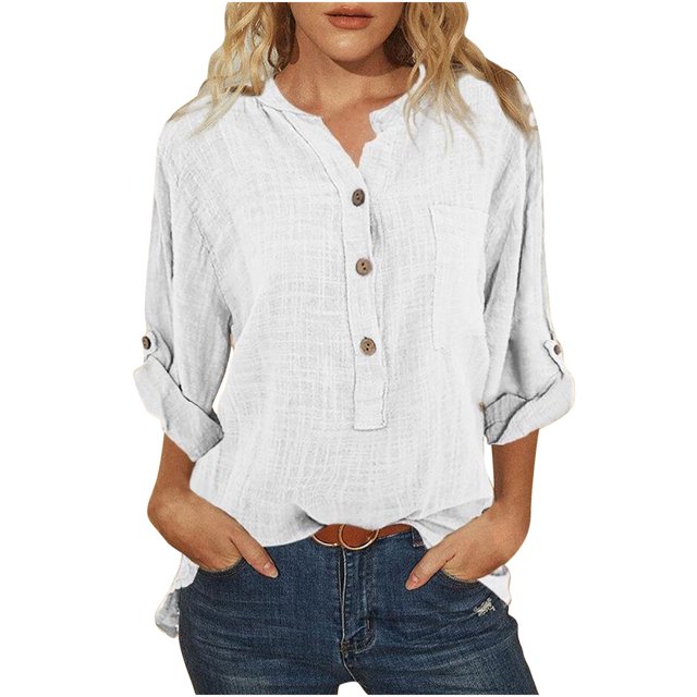 Hauts pour Femmes Manches Longues Mode pour Femmes Col en V Col Montant Manches Longues Blouse Décontractée Hauts Chemise