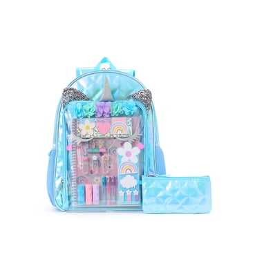 Schoolyard Vibes Unicorn 17" Kids Backpack with Stationary Set, Back to School Supplies