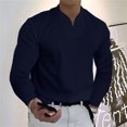 thumbnail image 1 of DPTALR Men Casual Shirt Solid Color Long Sleeve V-Neck Pullover Blouse Tops, 1 of 5