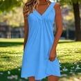 thumbnail image 4 of Kyusrd Robe Débardeur d'Été pour Femmes Robe Courte Plissée à Col en V Sans Manches Robe Soleil T-Shirt Robe Trapèze Robe Courte de Plage, 4 of 6
