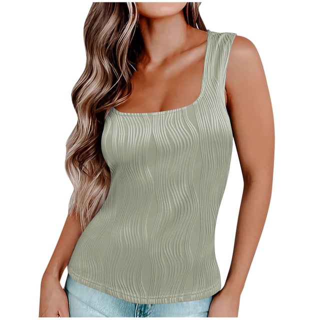 Timegard Tank Tops for Women Square Neck Solid Color Comfy Slim Casual Sleeveless Shirts Tops Basic Tee