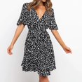 thumbnail image 4 of Pompotops Fashion Women Spring And Summer V-neck Print Lace-Up Mid-Length Irregular Dress On Sale, 4 of 8