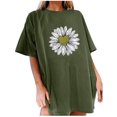 thumbnail image 1 of Hauts d'Été pour Femmes 2023 T-shirt à Manches Courtes Imprimé Petite Marguerite Col Rond Ample Blouse Pull, 1 of 5