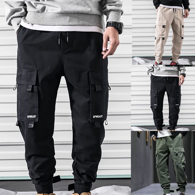 UVEASISHA Men's Outdoor Cargo Pants,Mens Athletic Pants Relaxed Fit Stretch Drawstring Jogging Pants Casual Lightweight Workout Pants with Adjustable Ankle Cuff Spring Sales