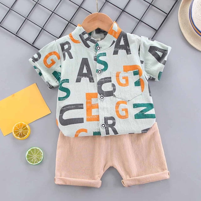 LSLJS Toddler Kids Baby Boy Casual Letter Print Short-sleeved Shorts Clothes Set
