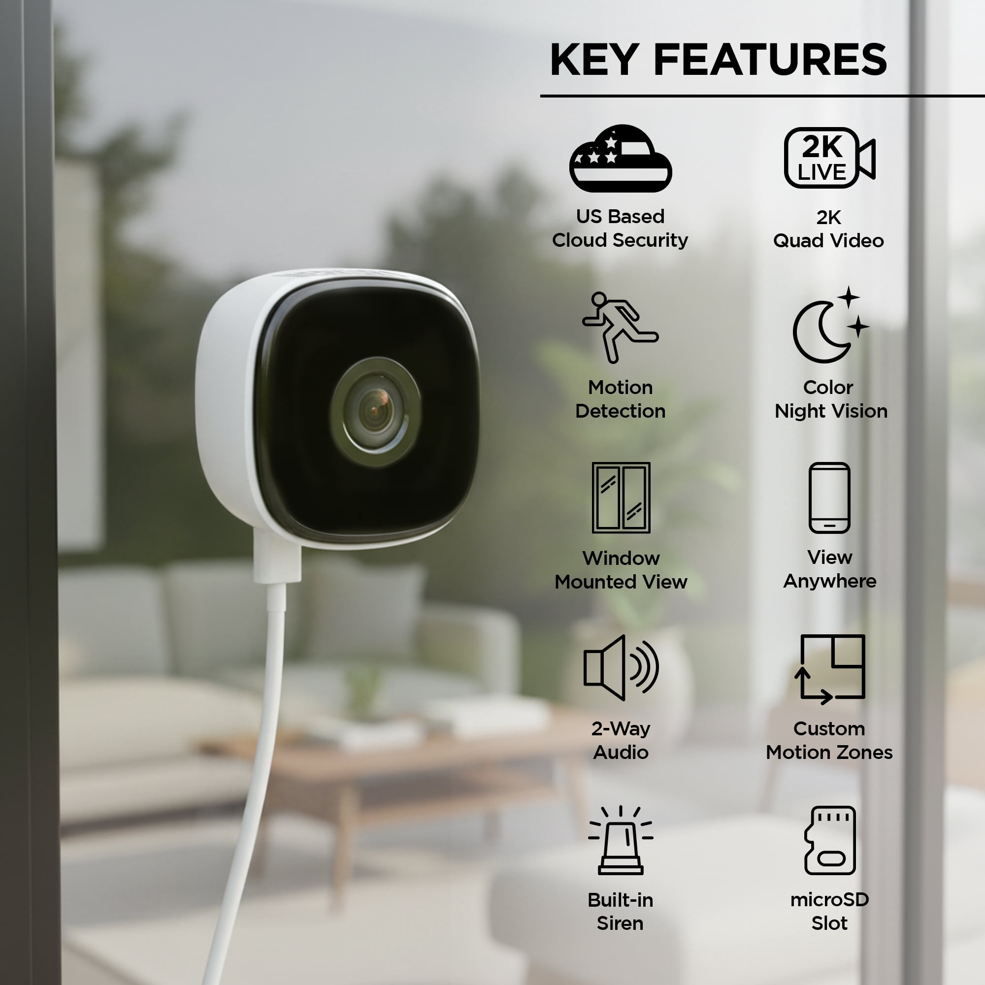 Merkury Innovations Smart Indoor Window Camera 2K Quad HD, White (1-pack)