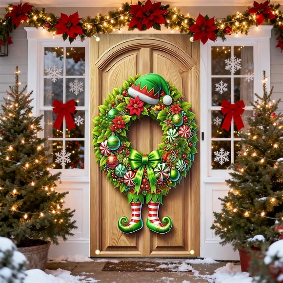 PEONAVET Christmas Door Cover 35 X 71 Inch Christmas Door Cover Christmas Door Curtain Christmas Day Door and Wall Decoration Festival Party Decoration