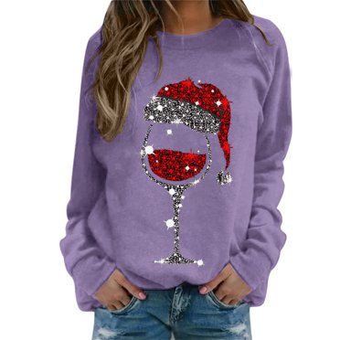 HNMKIU Ladies Sweatshirts Sweatshirt For Womens Merry Christmas Print Round Neck Fit Pullover Tops Suitable Long Sleeve Workout Shirts Loose Blouse