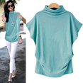thumbnail image 1 of AMERTEER Blouse Décontractée en Coton à Manches Courtes et Col Roulé pour Femmes, Grande Taille, 1 of 5