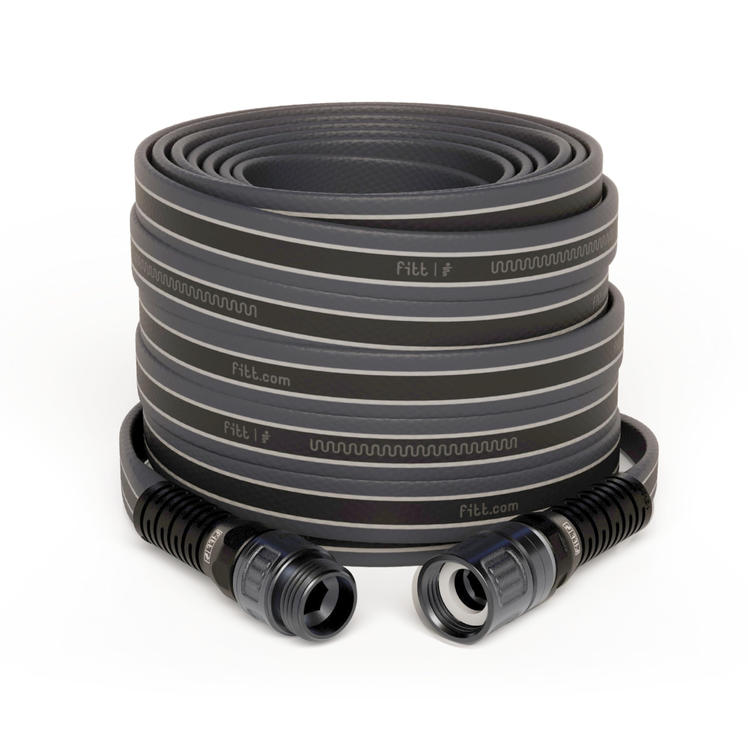 FITT Force Pro Water Hose Lightweight Ultra Flexible Durable Kink-Free Heavy-Duty Commercial Grade Flat Garden Hose Grey and Blue 25-Feet x 5/8-Inch