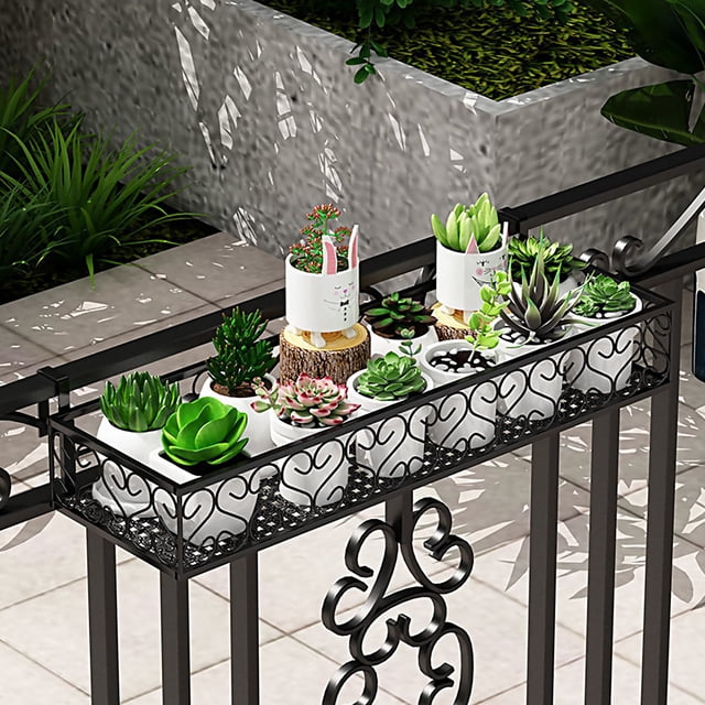 OFFIGAM 1Pc Fence Hanging Flowerpot Rack Iron Art Large Capacity Flower Storage Black