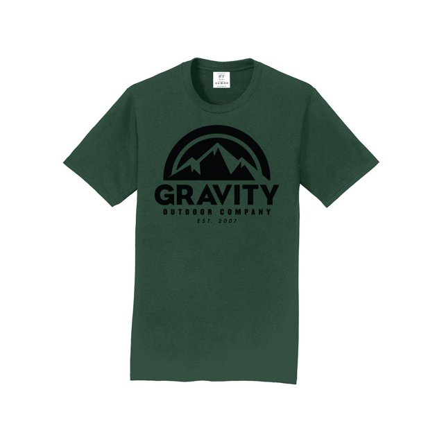 Gravity Outdoor Co. T-Shirt à Manches Courtes - Vert Forêt - Logo Noir - 3TG