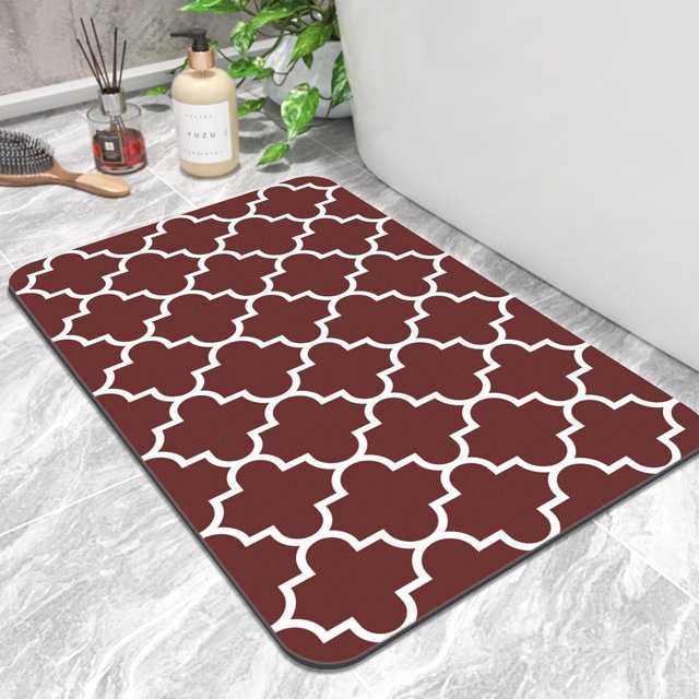 Super Absorbent Bath Mat 20"x32" Red Quick Dry AntiSlip Bath Rug Fits Under Door Washable Bathroom Rugs for Shower Room in Front of Bathtub Sink Enhance Safety and Style