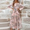 thumbnail image 4 of Ovzne Robes Grande Taille pour Femmes aux Formes Robe pour Femme Mode Femmes Imprimé Floral Col Rond à Lacets Manches Longues Manches Évasées Taille Rétractable Robe Plissée Robe Grande Taille Manches Longues, 4 of 7
