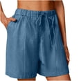 thumbnail image 1 of Annhoo Womens Plus Size Cotton Linen Shorts High Waisted Drawstring Wide Leg Solid Comfy Casual Shorts with Pockets, 1 of 7