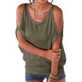 thumbnail image 1 of QualitChoice Cold Shoulder Tops O-Neck Short Sleeve Shirt Loose Summer Blouse Green S, 1 of 6