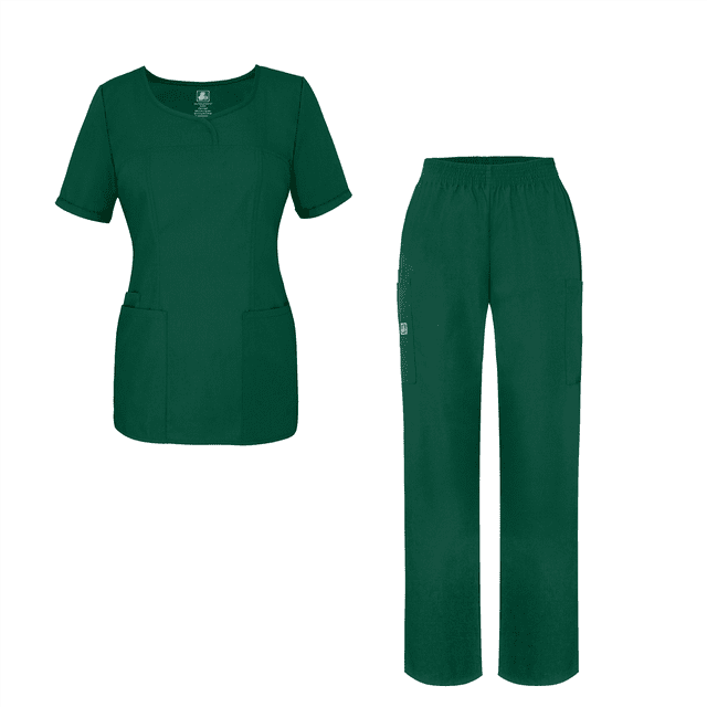 Adar Universal Women's Scrub Set - V-neck Scrub Top and Elastic Pull-On Scrub Pants