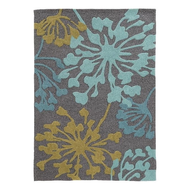 Tapis Rectangulaire 1.10X2.10 TRIO DANDE Gris avec Motifs Floraux aqua et Jaune Moutarde Tuftés à la Main, Fabriqué en 100 % polyester avec Endos en Coton et latex, Convient pour Accentuer les Intérieurs de la Maison et Est Souvent Utilisé comme Tapis de Sol Décoratif.