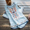 thumbnail image 2 of Blouses pour Femmes, T-Shirt Mode Décontracté Ample de Printemps Été pour Femmes, Couleur, Manches Courtes, Col Rond, Hauts Brodés, Blouse en Coton et Lin, 2 of 8