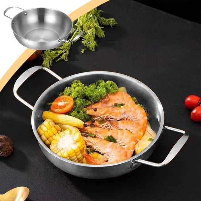 Antqov Ramen Pot Stainless Steel Gold Noodles Pot with Double Handling with Noodles Soup Fresh Cooking Pot for Home Kitchen Inner Diameter 20cm, Stainless Steel Pot