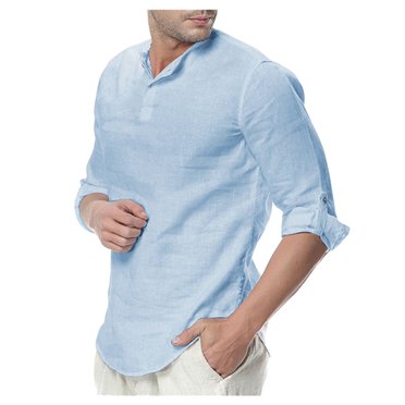 Ketyyh-chn99 Mens Polo Shirt 2024 Summer Tops Button Down Shirt Slim Fit Solid Color Blouse Cotton Dress Shirts for Men Blue,2XL