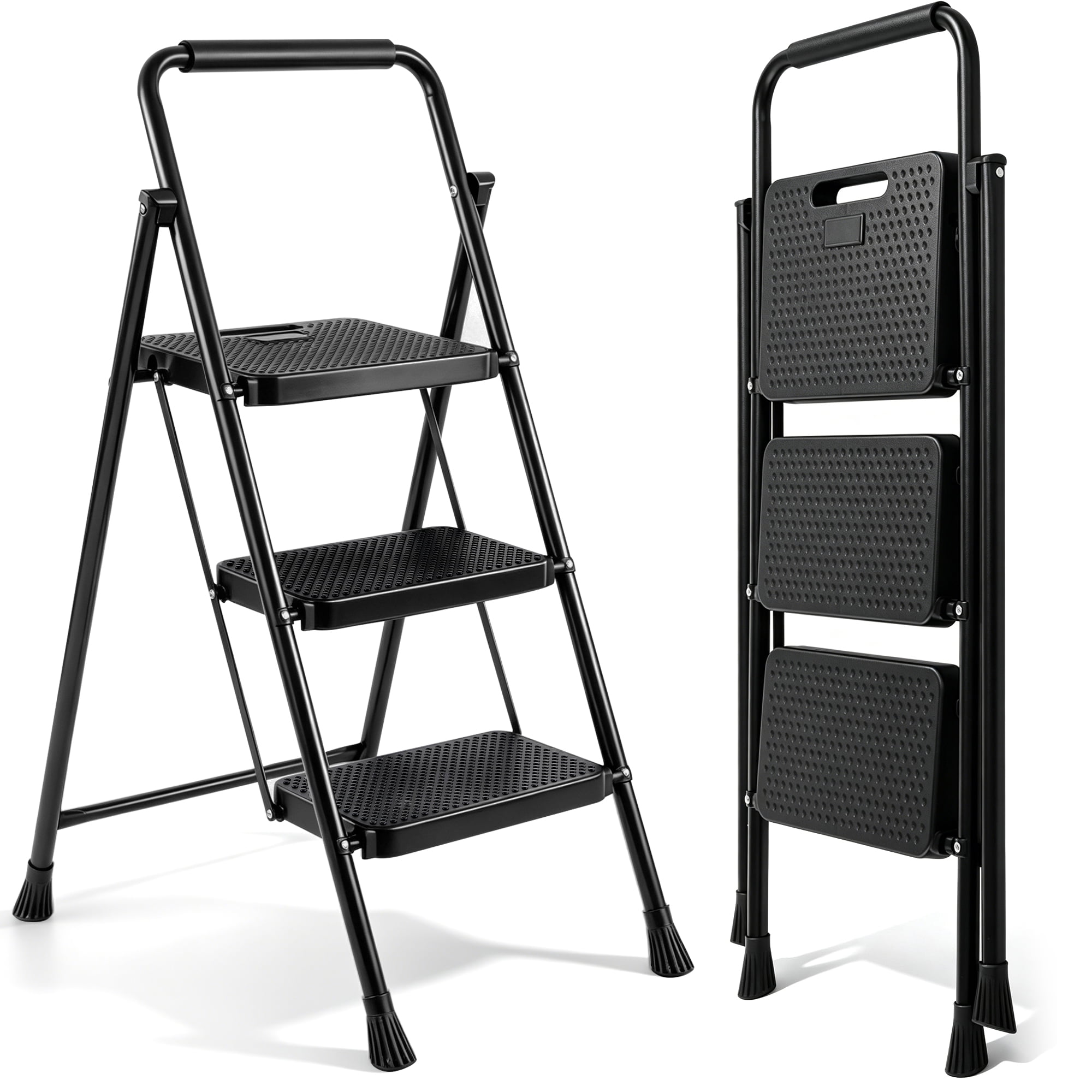 PhiloDeco 3 Step Ladder , 450lbs Folding Tread Stool with Auto-Lock, Ultra-Thin Portable, Iron ladders for home, office.Rustproof & Multi-Purpose, Fold ladders,No Assembly Needed
