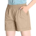 thumbnail image 2 of Ovticza Short en Lin pour Femme Décontracté Taille Élastique Confortable Short de Plage avec Cordon Kaki G, 2 of 6