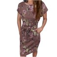 thumbnail image 4 of Robes Grande Taille pour Femmes Pulpeuses Décontractées à Col Rond à Bretelles Manches Courtes Imprimé Floral Robe Ample avec Poches Robe d'Été Robe à Manches Courtes en Liquidation, 4 of 6