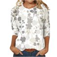 thumbnail image 1 of CEHVOM T-shirt Ample Imprimé Mode Femme Manches 3/4 Mi-Longueur Blouse Col Rond Hauts Décontractés Liquidation, 1 of 5