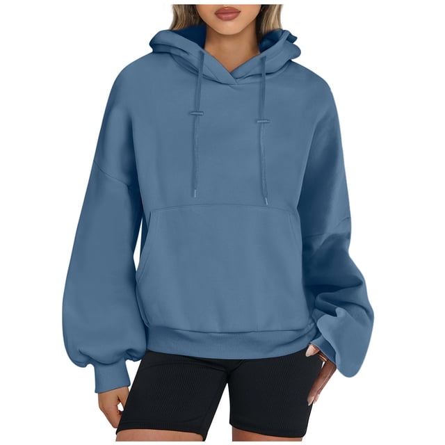 MeetoTime Women's Hooded Sweatshirt Fall Basic Long Sleeve Solid Color Hoodie Pullover with Pocket