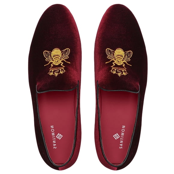 Santimon Mens Dress Shoes Velvet Loafers Slip-on Classic Party Casual Business Shoes Wine Red US 10.5