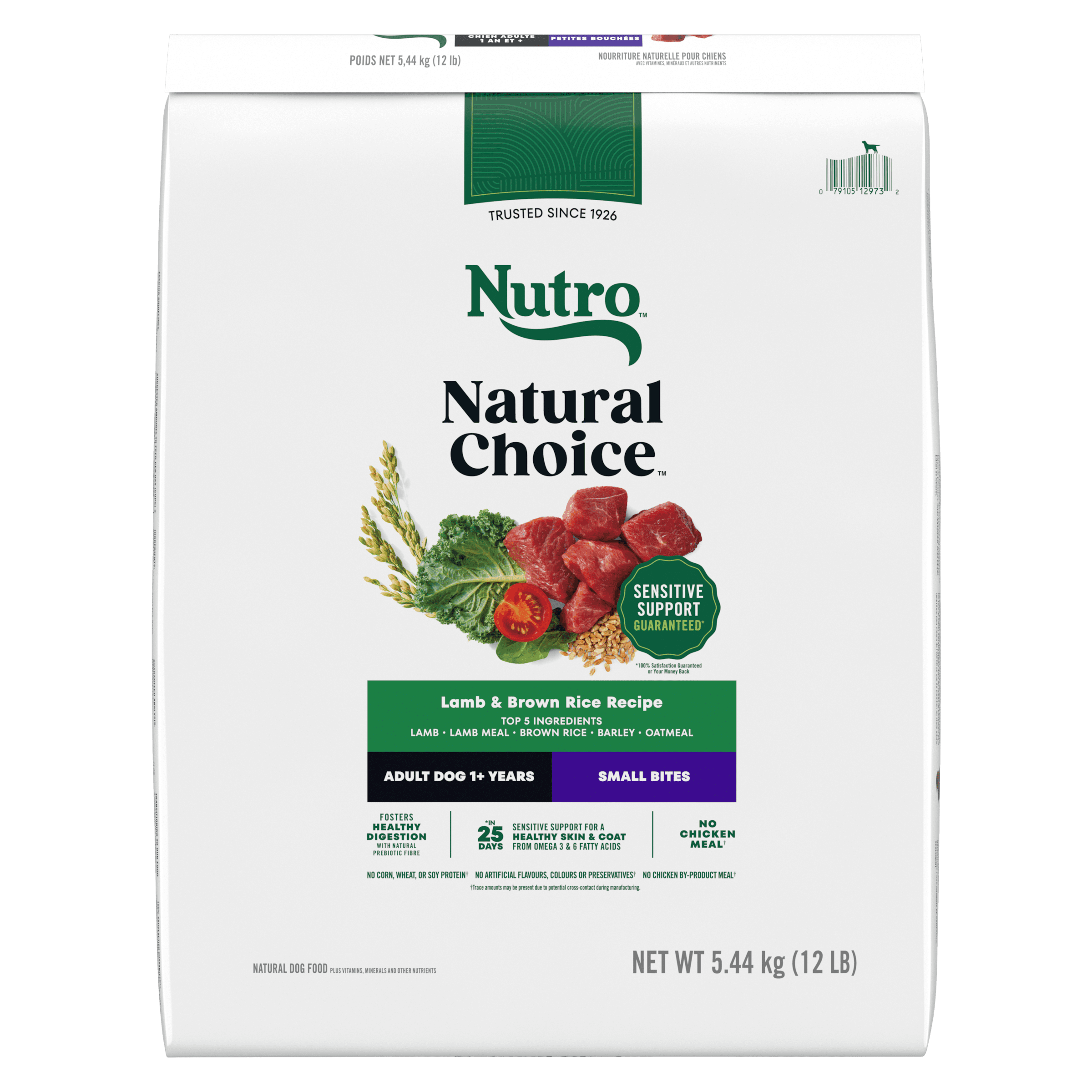 Nutro Natural Choice Petites Bouchées Recette à l'Agneau et au Riz Brun Nourriture Sèche pour Chiens Adultes 10kg