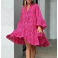 thumbnail image 4 of Jienlioq Robe Femme Liquidation Mode Femme Col en V Uni Broderie Patchwork Dentelle Bouton Robe Manches Longues, 4 of 7