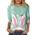 thumbnail image 1 of CEHVOM T-shirt Imprimé Pâques Mode Femmes Manches 3/4 Chemisier Col Rond Casual Tops Dégagement, 1 of 4