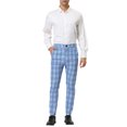thumbnail image 2 of INSPIRE CHIC Men's Formal Color Block Slim Fit Flat Front Plaid Dress Pants 28 Light Blue, 2 of 7