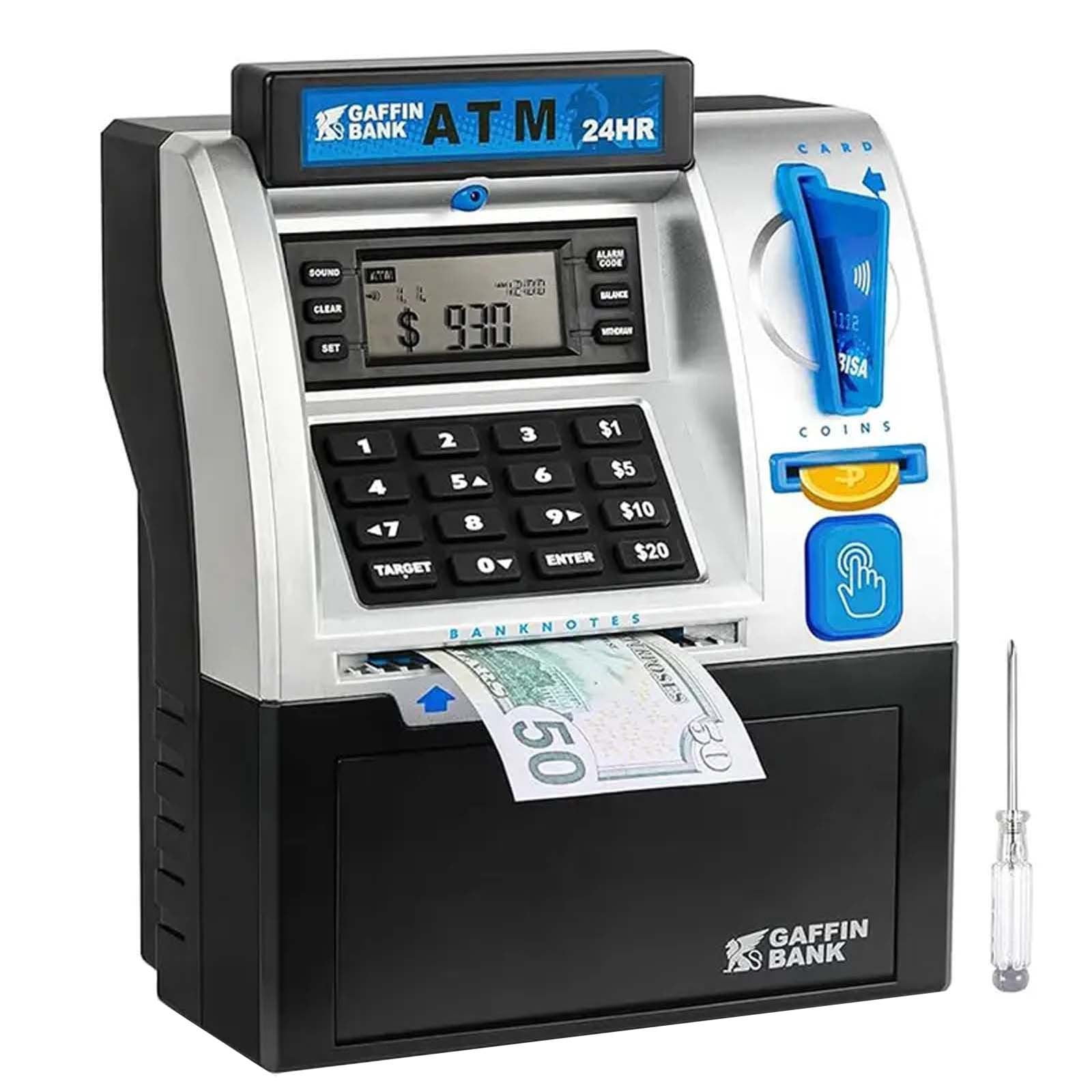 MVRLSH Liquidation! Tirelire pour Vrai Machine d'Épargne Électronique Numérique Boîte avec Carte de Débit Distributeur de Factures Reconnaissance Calculatrice Verrou à Mot de Passe Étui Garçons