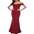 thumbnail image 1 of Women‘s Summer Long Evening Dress Solid Color Off Shoulder High Split Mermaid Hem Party Dress, 1 of 7