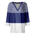 thumbnail image 4 of FAIWAD Hauts pour Femmes Classiques à Rayures Color Block T-Shirts Habillés Décontractés Col en V Manches 3/4 Blouses, 4 of 5
