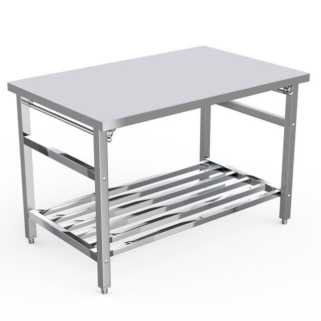 YUSAZENS Folding Double Layer Stainless Steel Workbench, 48 x 30 x 31.5 Inch Heavy Duty Portable Workshop Utility Work Table