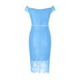 thumbnail image 4 of Robes pour Femmes 2024 Été Oversize Couleur Col en V Manches Courtes Épaules Dénudées Dentelle Ajourée Robe Rabais de 50 % Liquidation!, 4 of 6