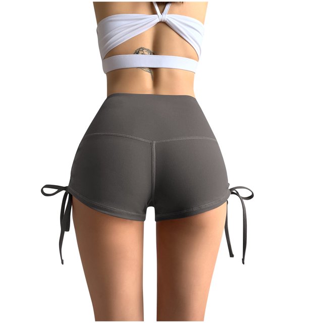 Dealovy Yoga Shorts for Women Seamless High Waisted Side Lace-Up Workout Gym Compression Shorts
