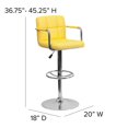 thumbnail image 2 of Contemporary Yellow Quilted Vinyl Adjustable Height Barstool with Arms and Chrome Base, 2 of 9