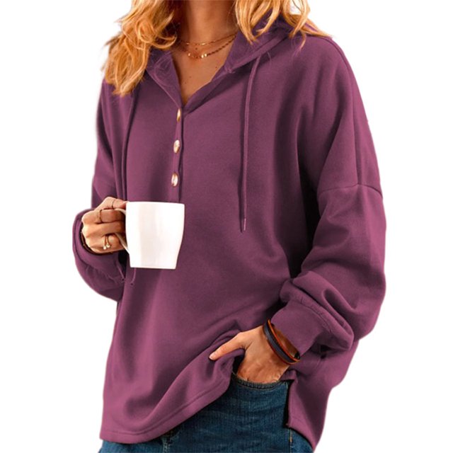 LUXUR Sweat à Capuche pour Femmes Pull à Manches Longues Décontracté Col en V Violet m