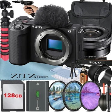 Sony ZV-E10 II Mirrorless Camera (Black) with 16-50mm Lens + 128GB Card + Case + 3 Pieces Filter + ZeeTech Accessory Bundle