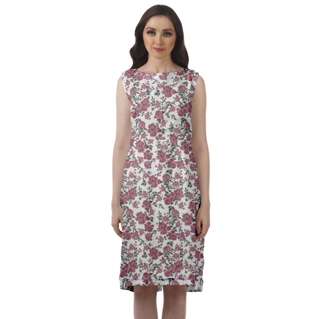 Moomaya Printed Knee Length Shift Dress Boat Neck Sleeveless Summer Clothing