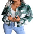 thumbnail image 1 of EIMELI Women Plaid Wool Jacket  Adults Button-down Color Block Lantern Sleeve Lapel Cardigan, 1 of 7