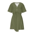 thumbnail image 4 of LOVZFMLL Robe d'Été Décontractée pour Femme à Manches Courtes, Col en V, Boutonnée, Robe de Plage pour Vacances et Voyages avec Poches, Vert Armée, TTG, 4 of 9
