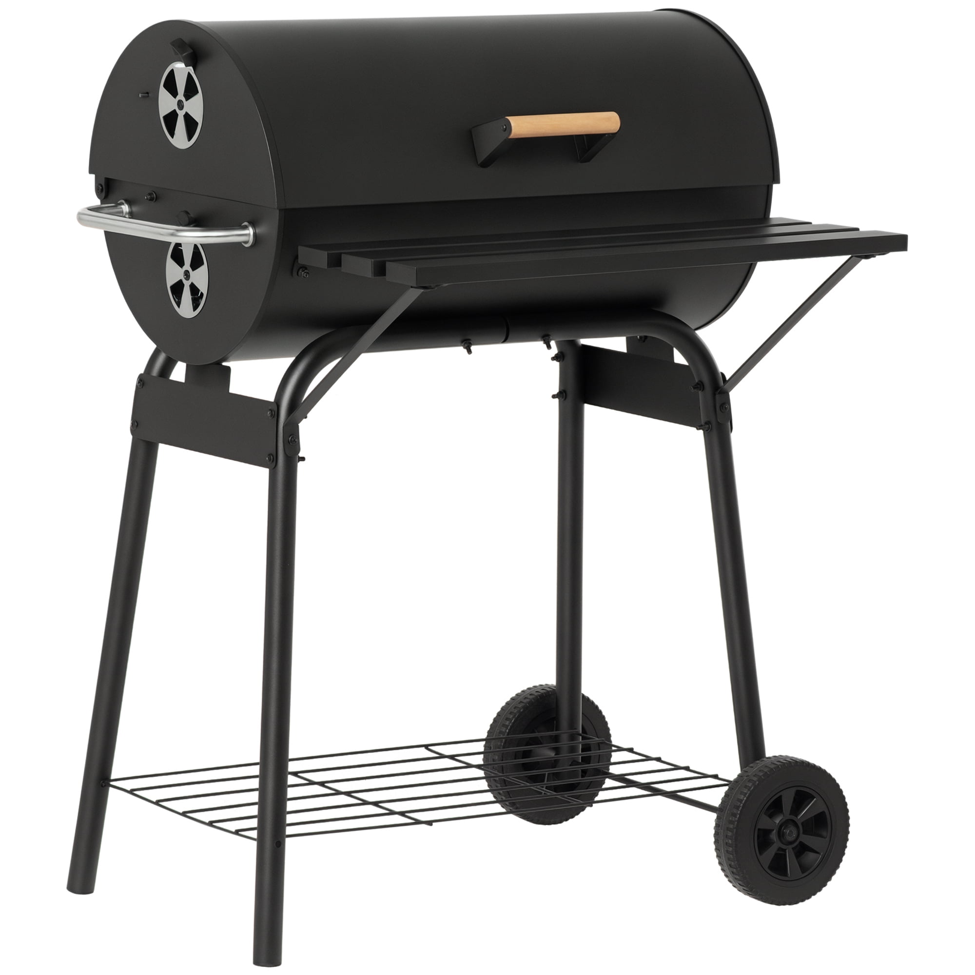 Outsunny 30" Portable Charcoal BBQ Grill, Portable BBQ with Storage Shelf